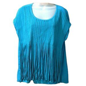 Milla Blue Fringe Swing Top Mixed Media Boho Festival Hippie Western Medium